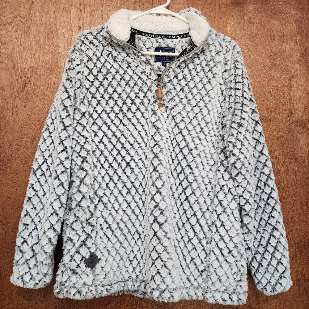 Simply Southern Textured Sherpa Faux Fur Quarter Zip Pullover Small